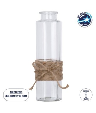 GloboStar® LUCY 35618 Διακοσμητικό Βάζο Γυάλινο Διάφανο με Σχοινί Φ5.8 x Υ19.6cm